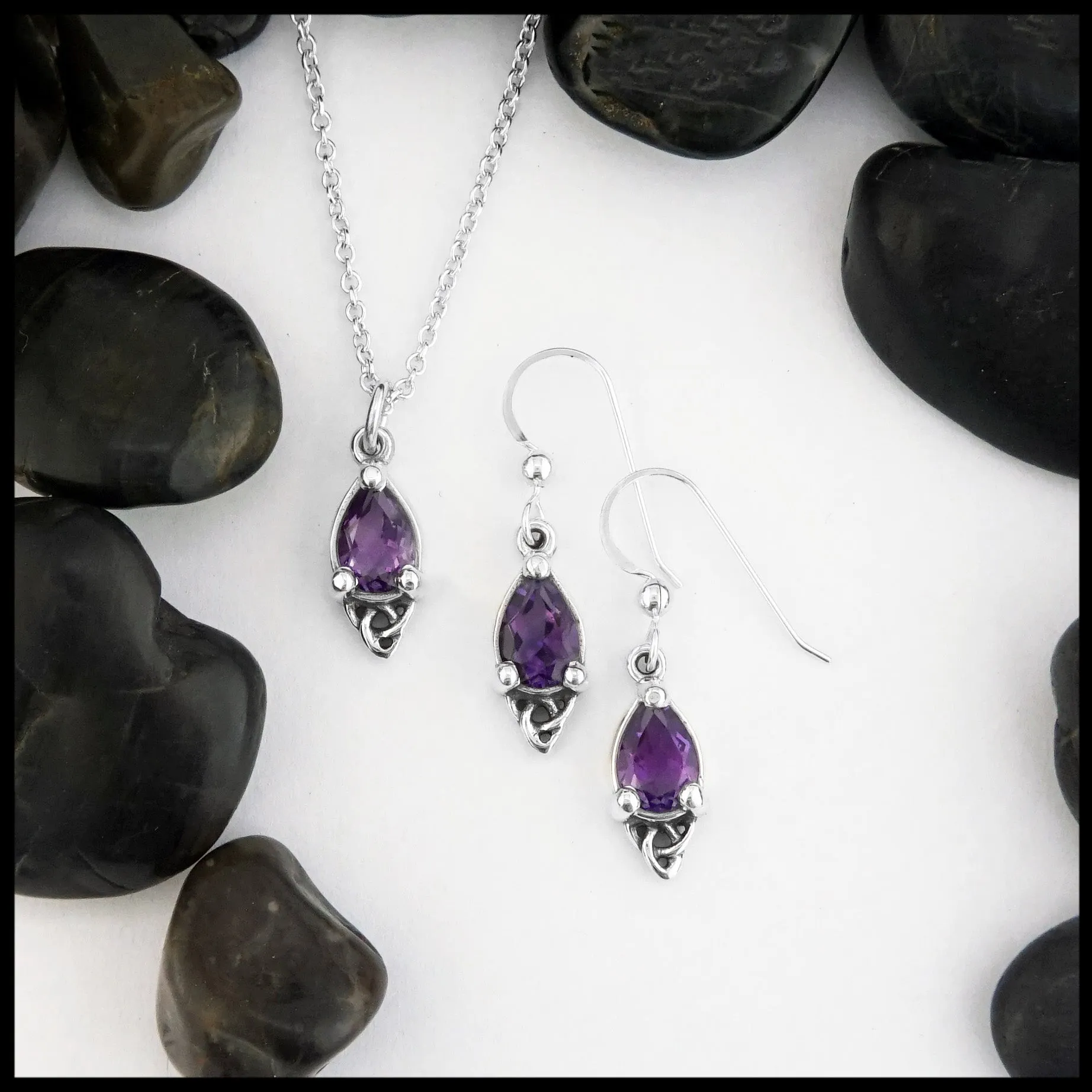 Celtic Goddess Pendant and Earring Set with Amethyst