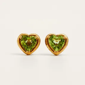 Charismatic Heart Gold Peridot Stud Earrings