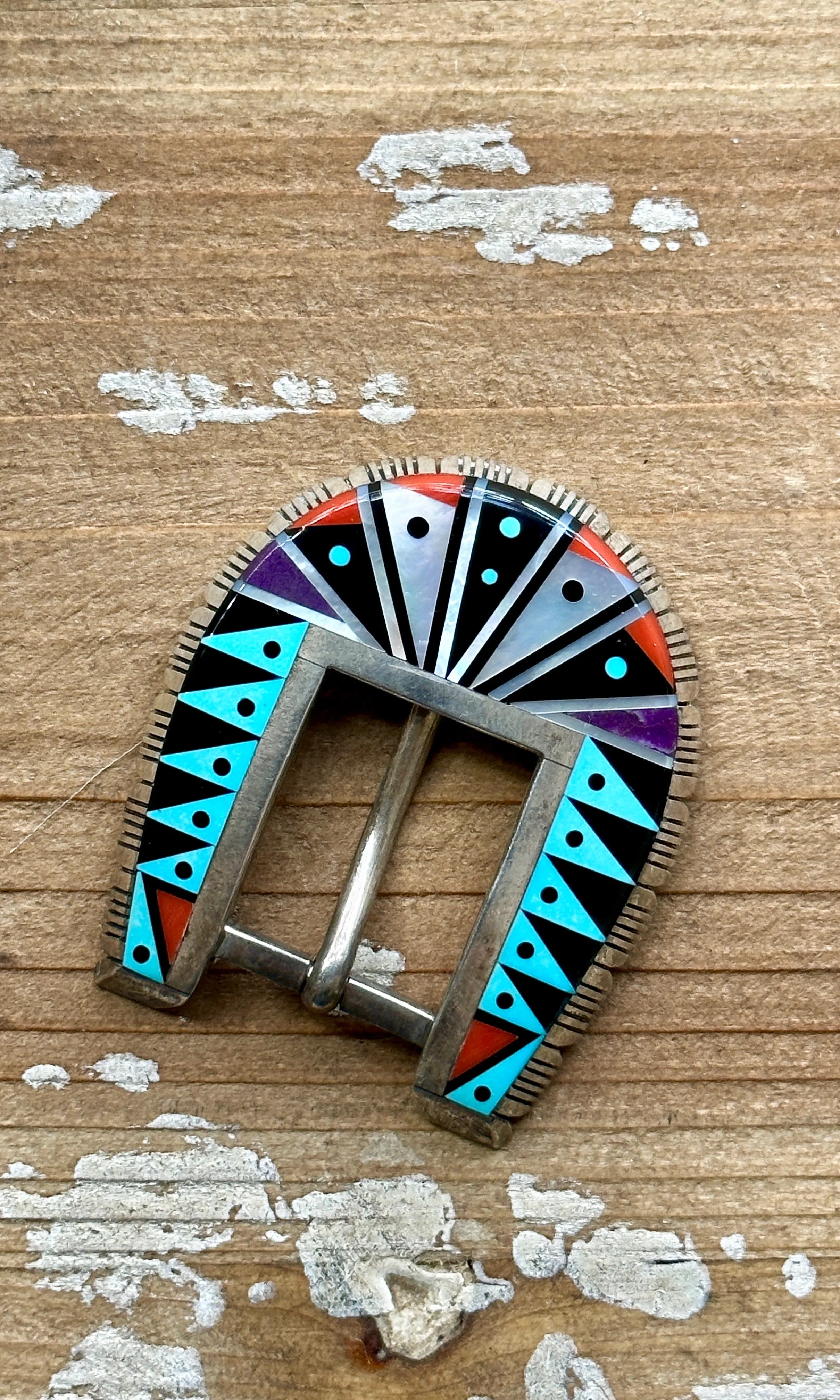 CHESTER C BENALLY Inlay Ranger Belt Buckle Navajo Set