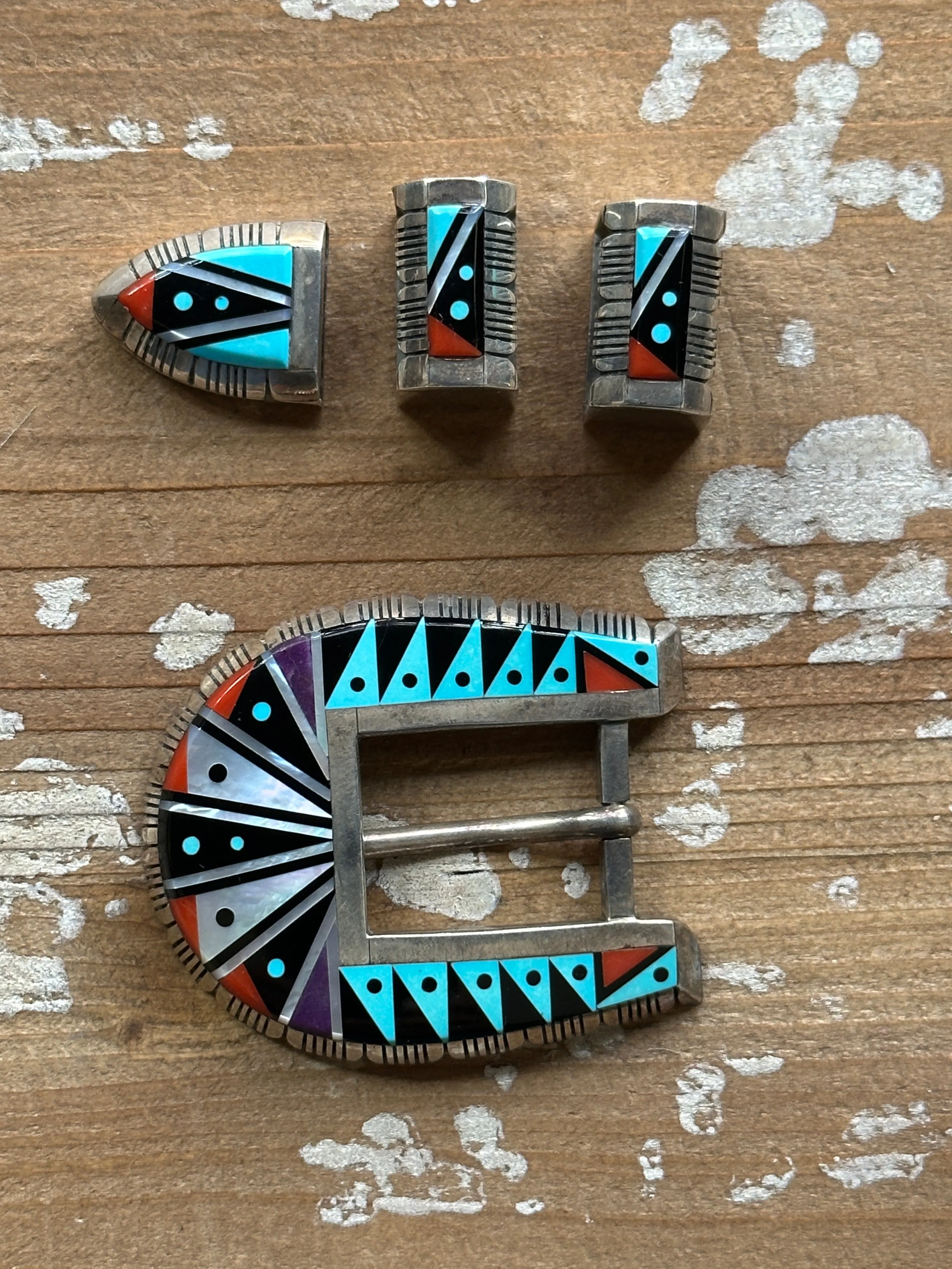 CHESTER C BENALLY Inlay Ranger Belt Buckle Navajo Set