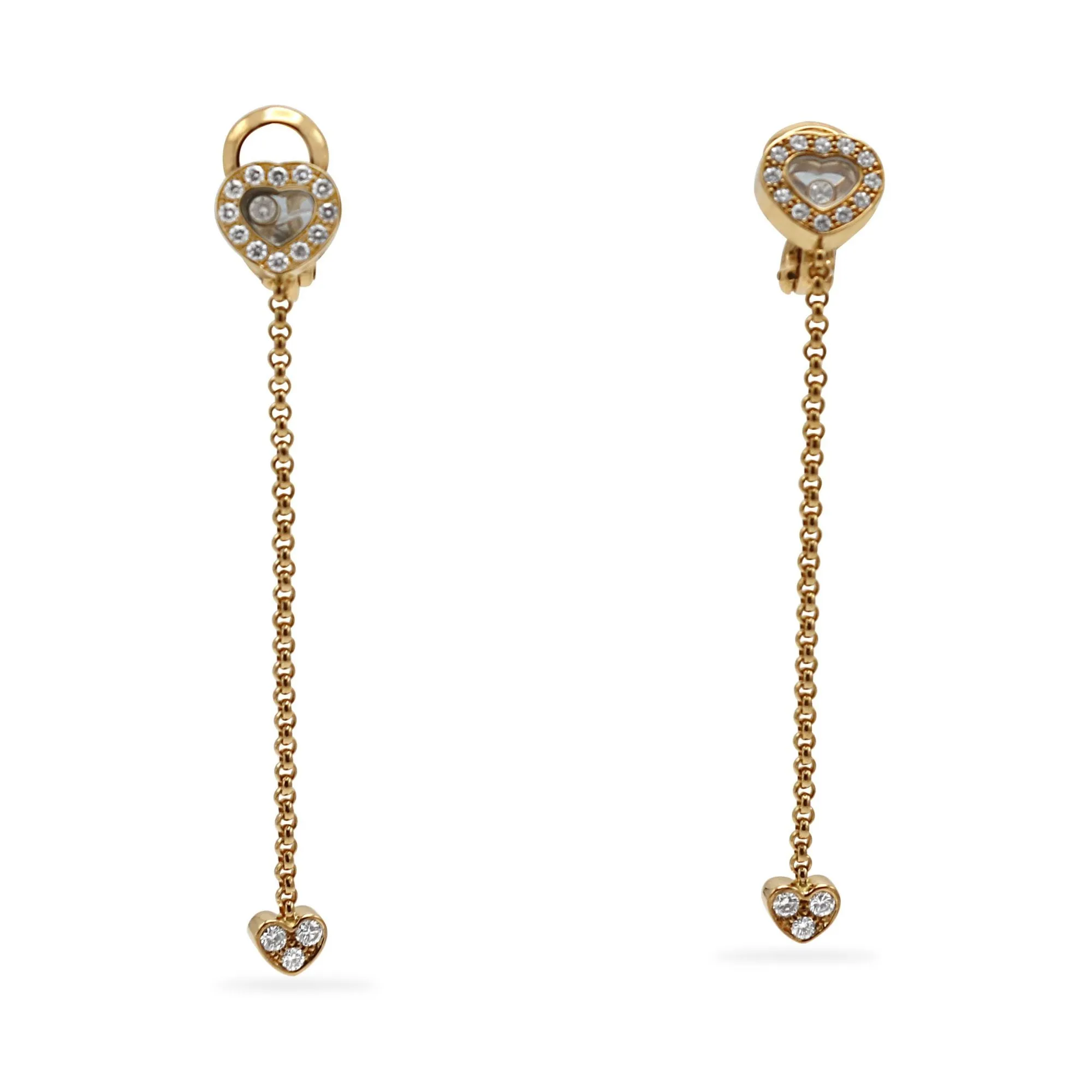 Chopard Happy Diamonds Hearts Gold Long Clip-On Earrings