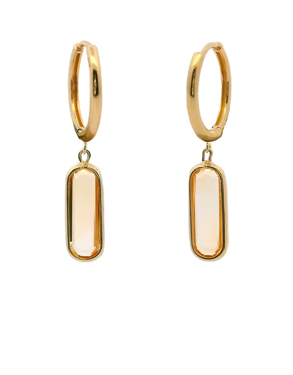 Citrine Earrings - 10ct Yellow Gold Citrine Drop Hoop Earrings - 788595