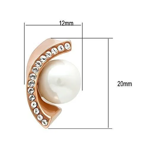 CJG2080 Wholesale Women's Stainless Steel IP Rose Gold Synthetic White Pearl Earrings