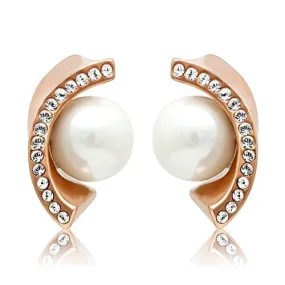 CJG2080 Wholesale Women's Stainless Steel IP Rose Gold Synthetic White Pearl Earrings