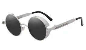 Classy Men Black Silver Round Vintage Sunglasses