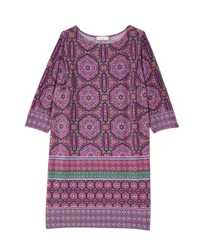 Clover 3/4 Sleeve Shift Dress | Purple / Pink