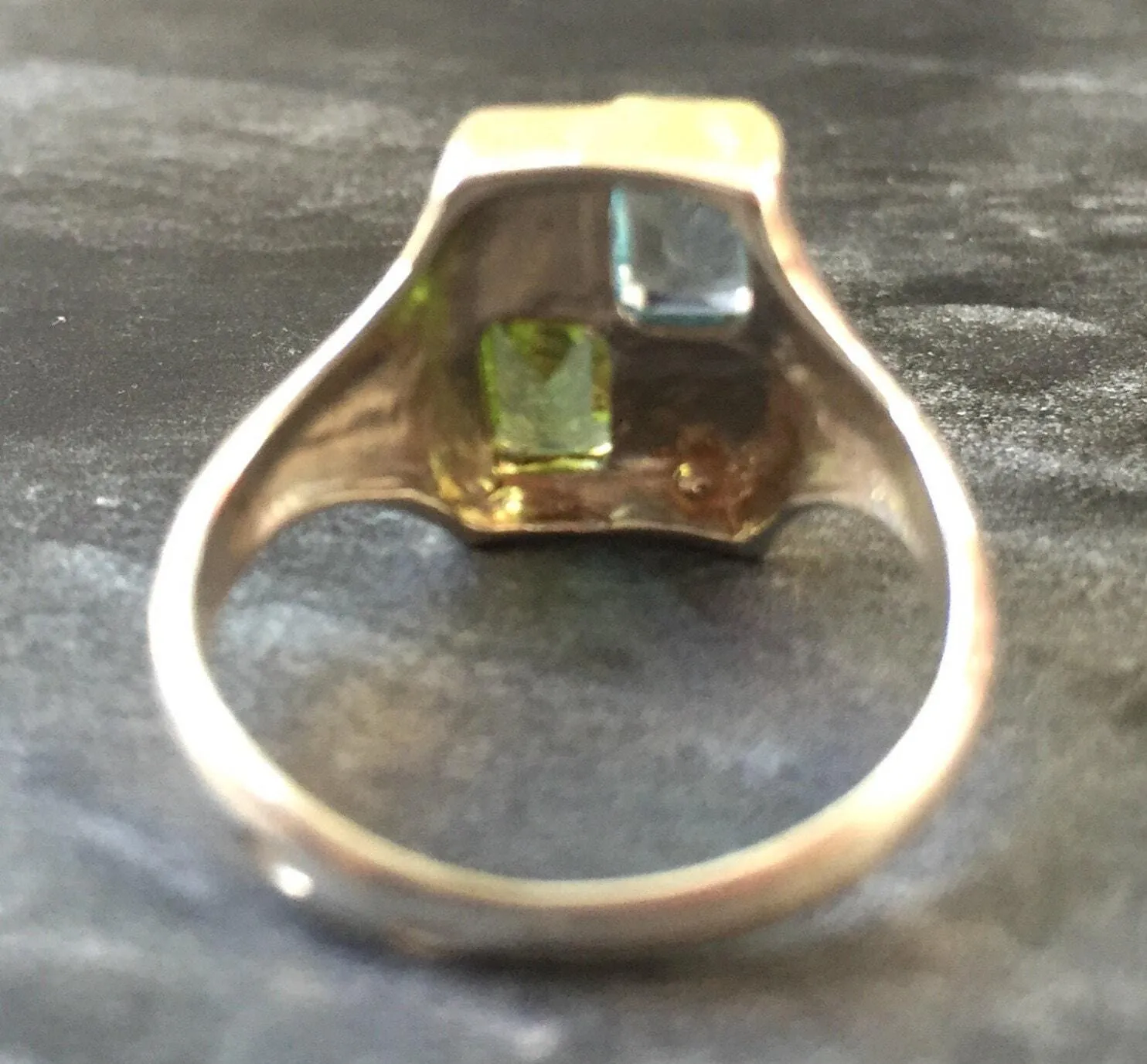 Colorful Baguette Ring - Blue Topaz Ring - Green Peridot Ring