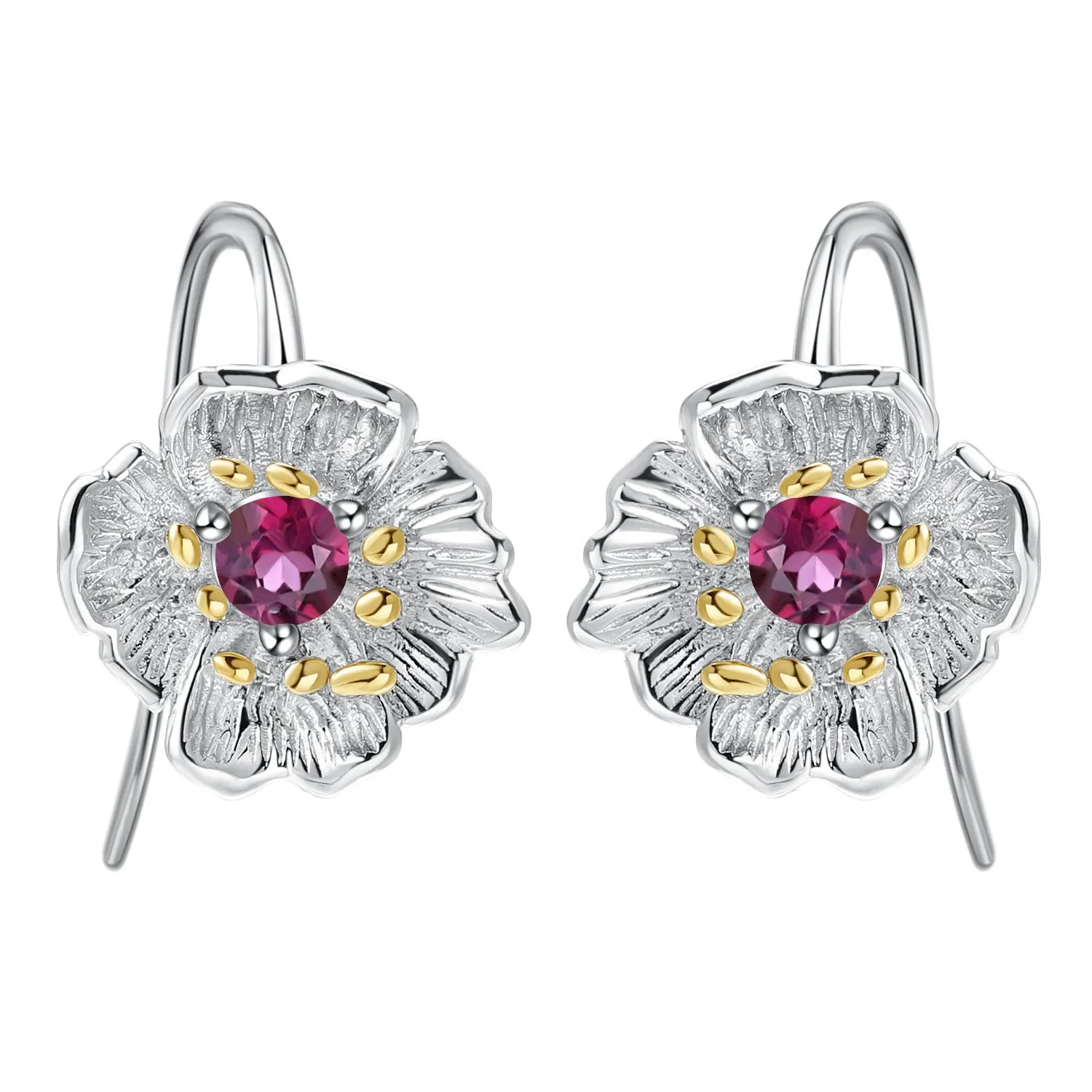 Colourful Gemstone Floral Design Silver Earrings for Women