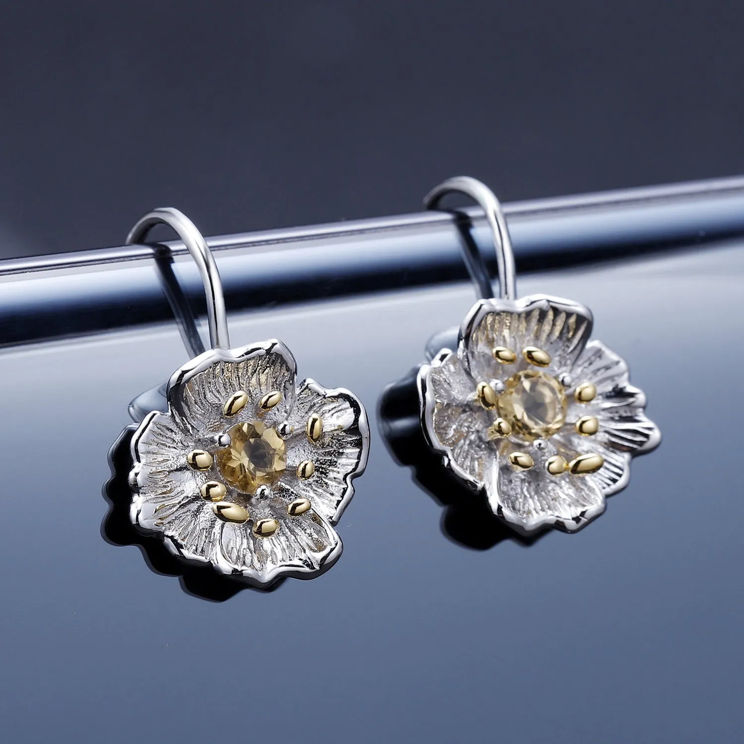 Colourful Gemstone Floral Design Silver Earrings for Women