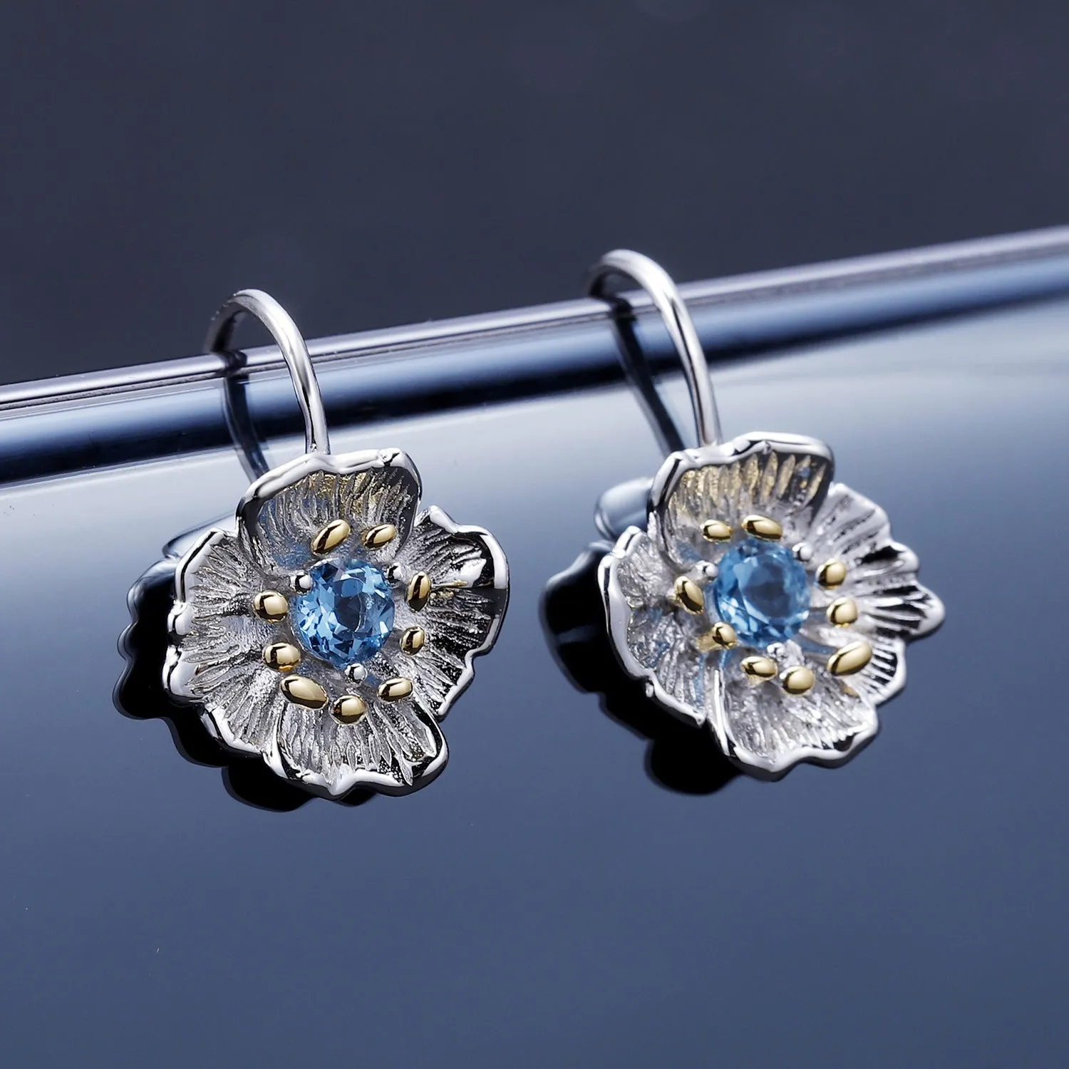 Colourful Gemstone Floral Design Silver Earrings for Women