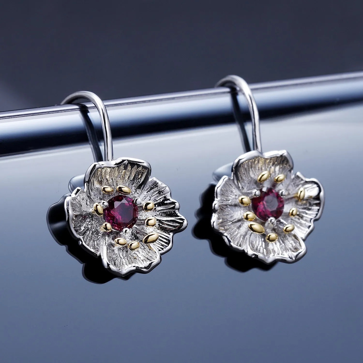 Colourful Gemstone Floral Design Silver Earrings for Women