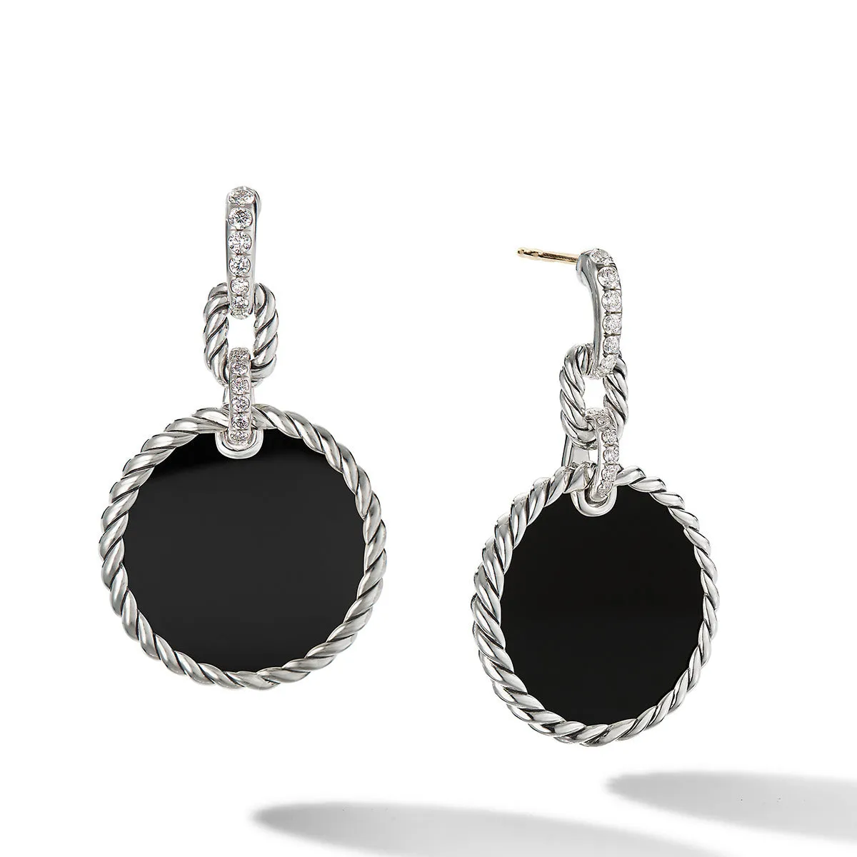 Convertible Drop Earrings in Sterling Silver with Black Onyx and Pave Diamonds