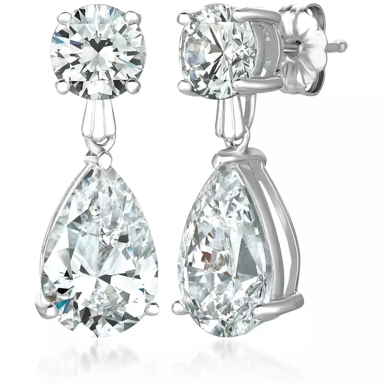 Crislu Cubic Zirconia Round & Pear Shaped Drop Earrings - Sterling Silver Platinum - 3.0 cttw