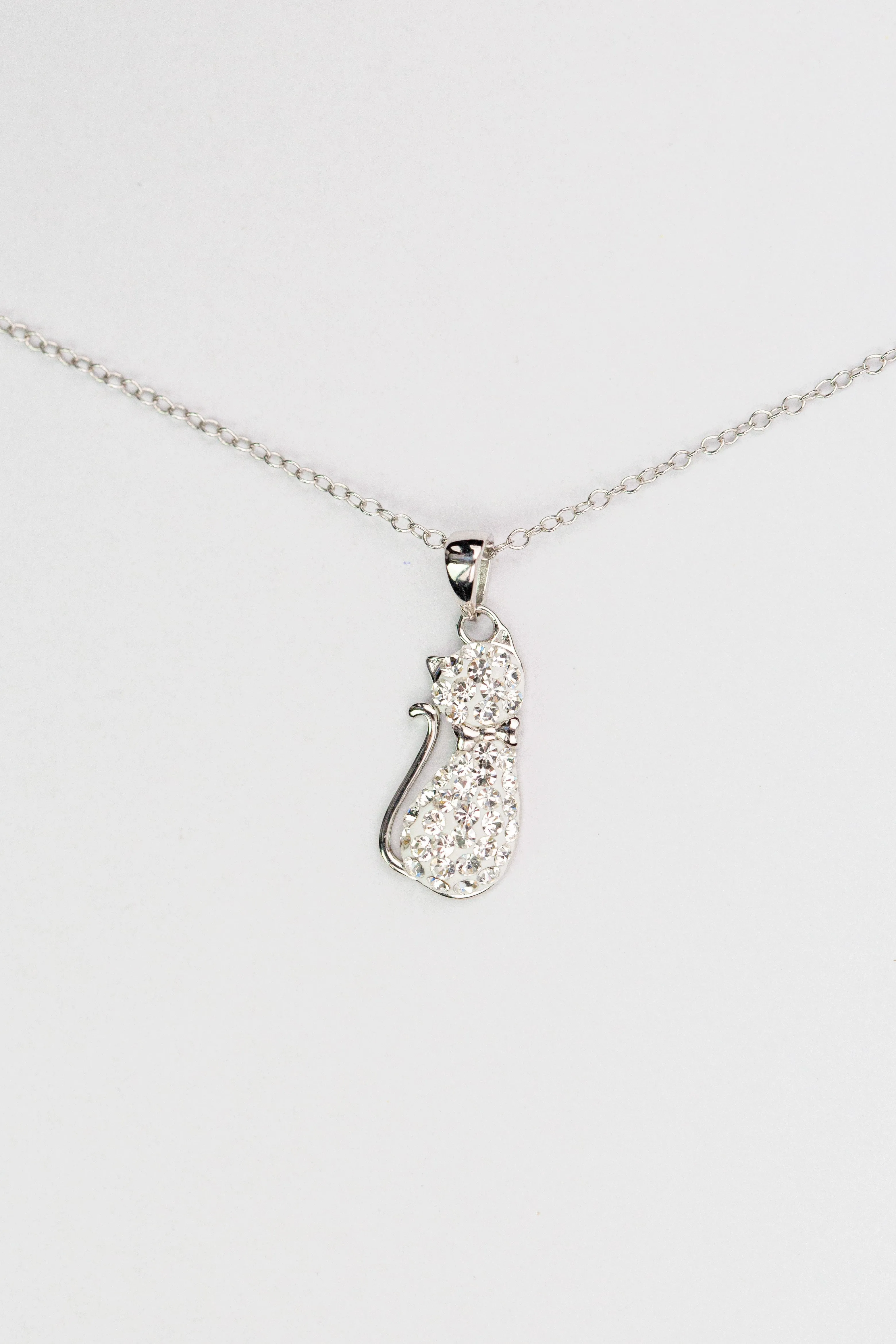 Crystal Cat Silver Pendant Necklace