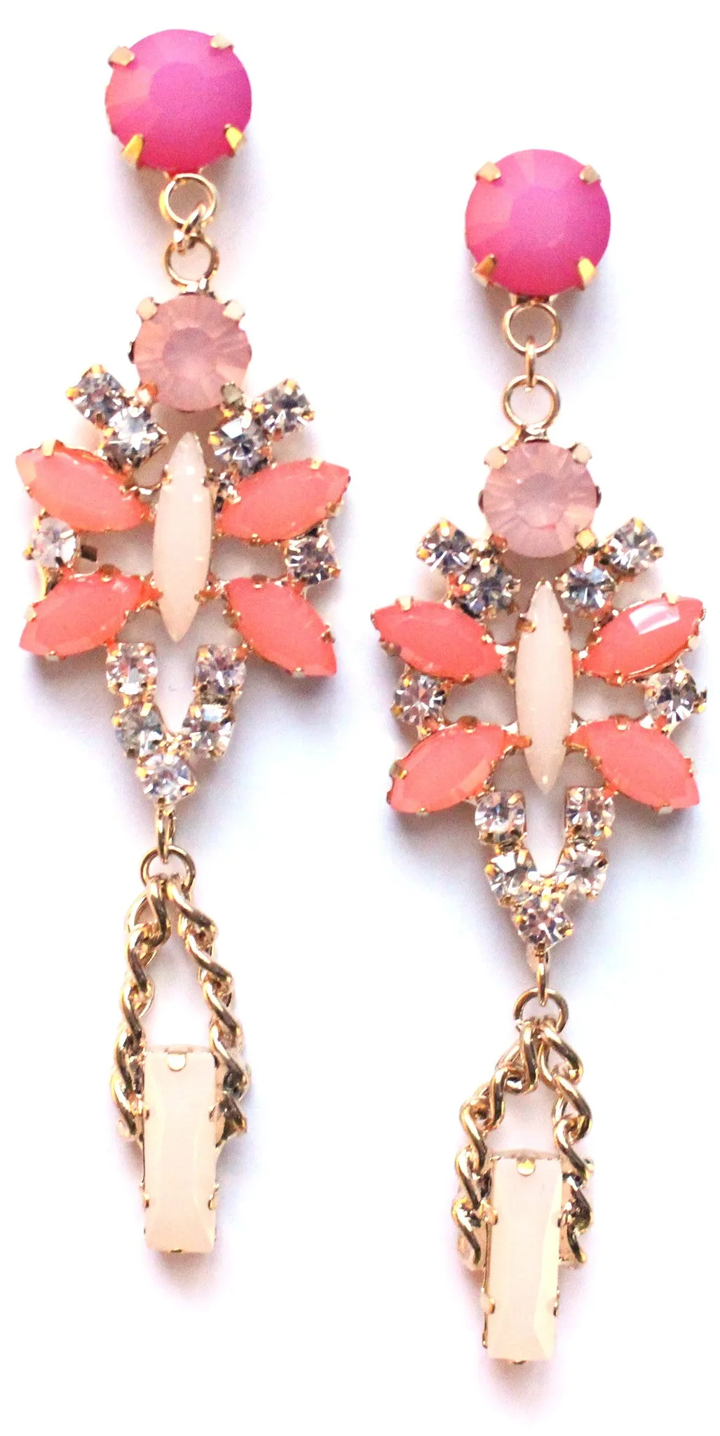 Crystal Glamour Chandelier Earrings- Fuchsia/Peach