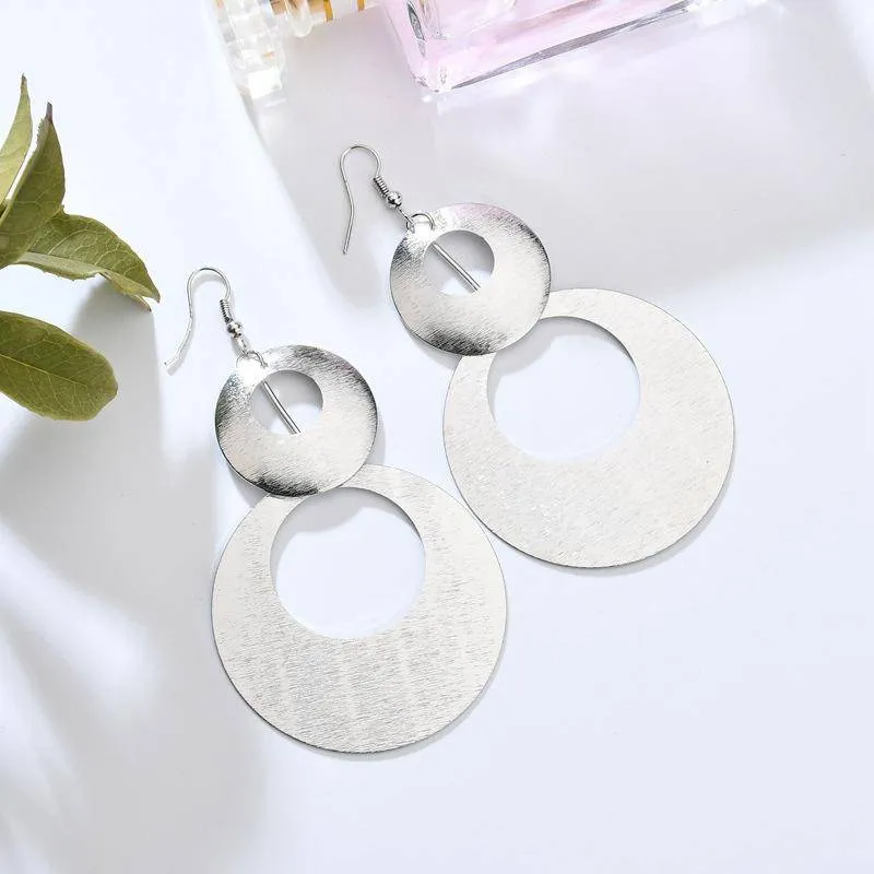 Dangling Double Disc Earrings in Gold or Silver