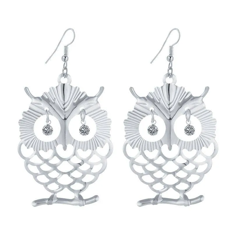 Dangling Owl Earrings in Gold or Silver