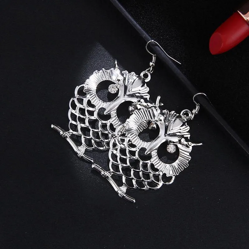 Dangling Owl Earrings in Gold or Silver