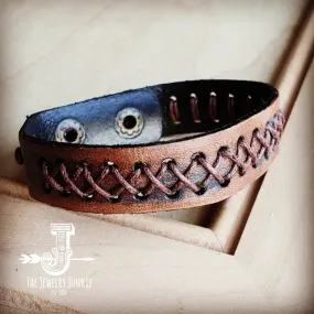 Dark Brown Vintage Woven Leather Cuff