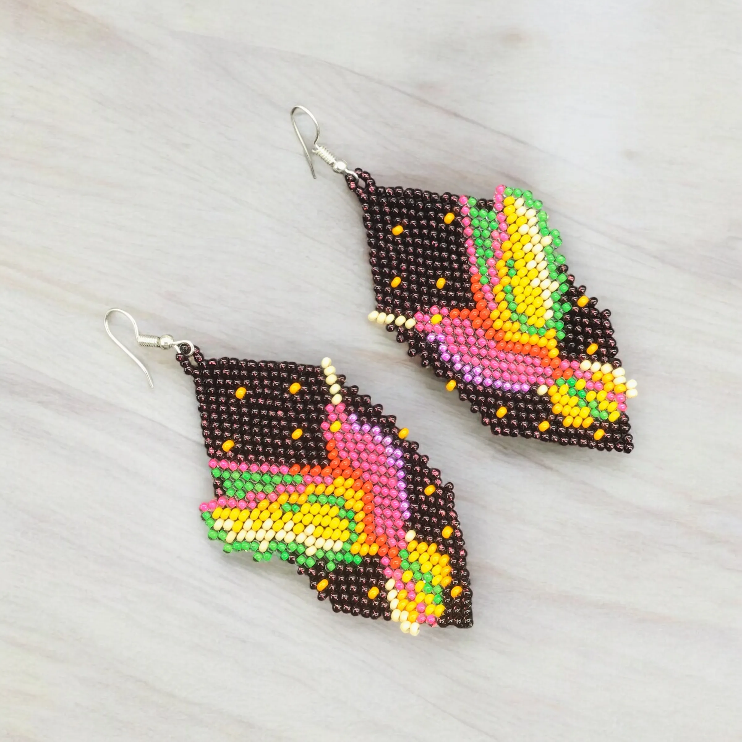 Dark Purple Beaded hummingbird earrings