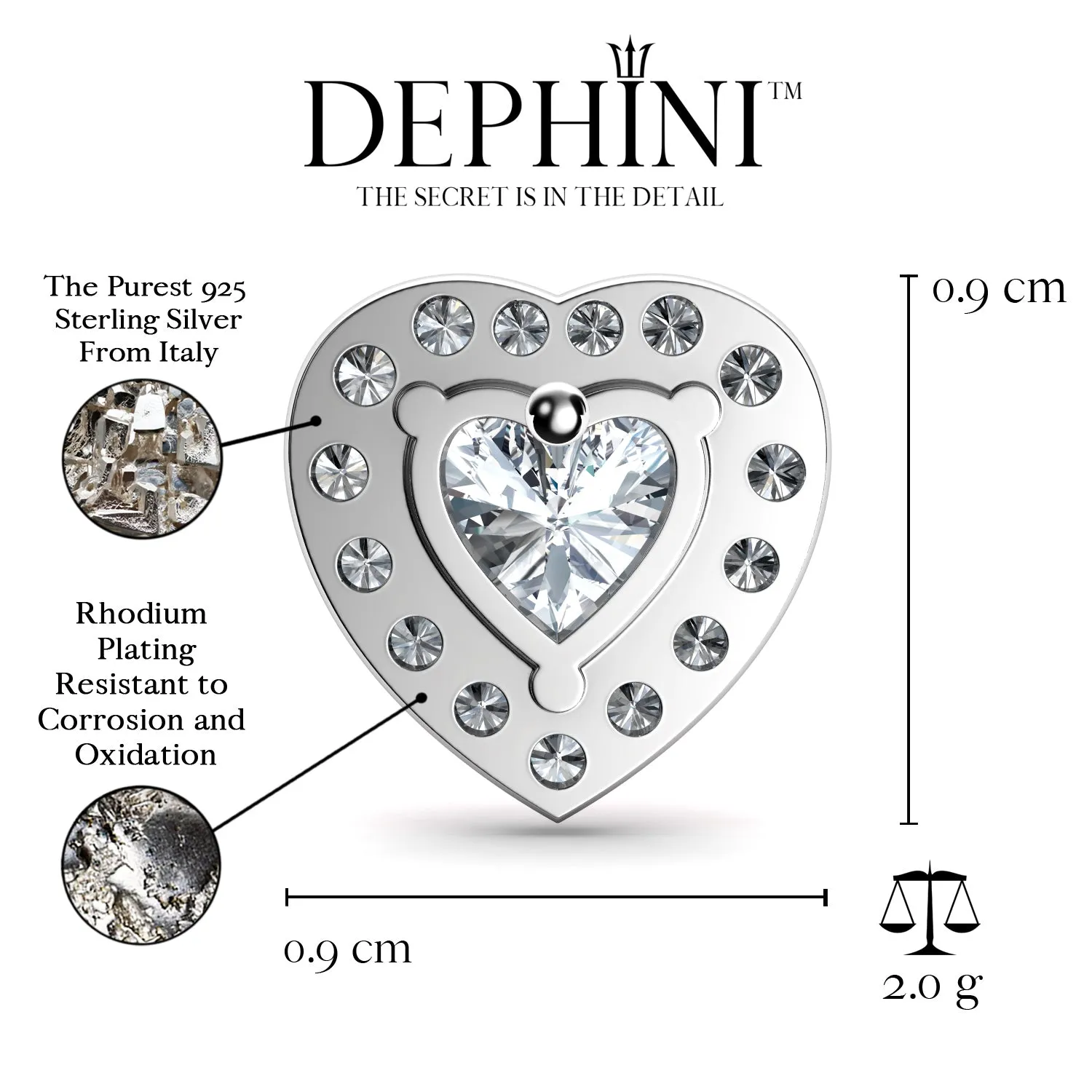 DEPHINI Heart Earrings  925 Sterling Silver Stud Earrings CZ Crystals