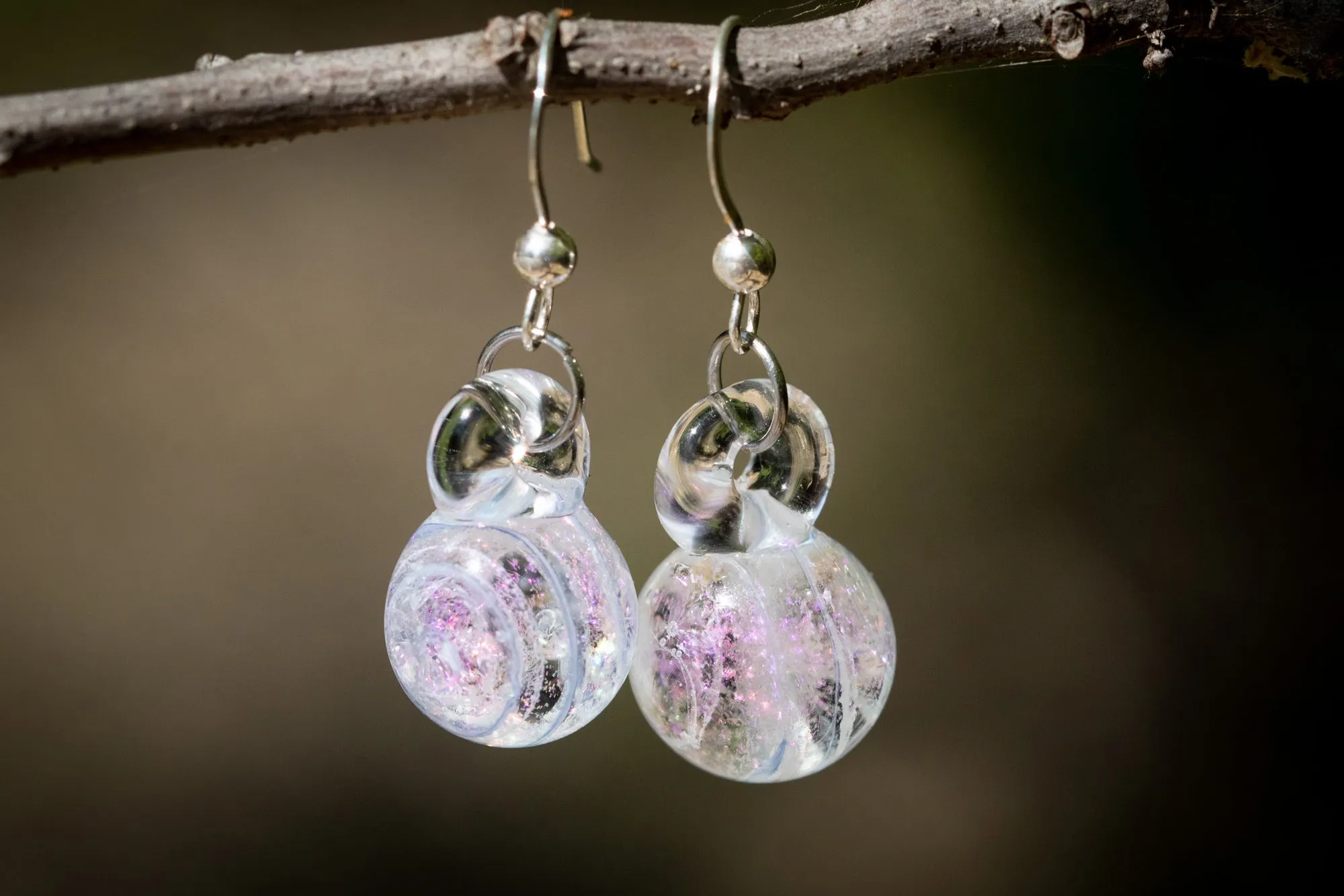 Dichroic Ball Earrings with Ash