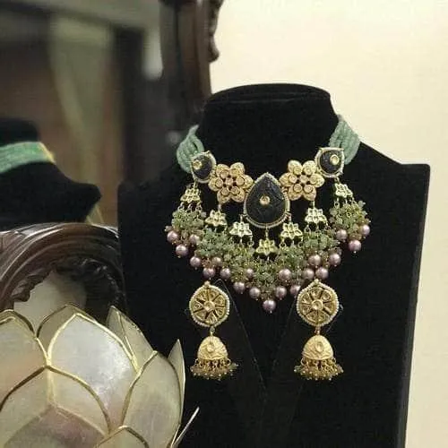 Drop Pendant Choker With Jumki Earring