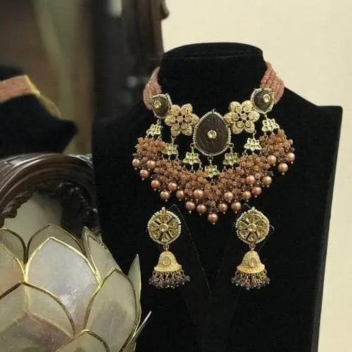 Drop Pendant Choker With Jumki Earring