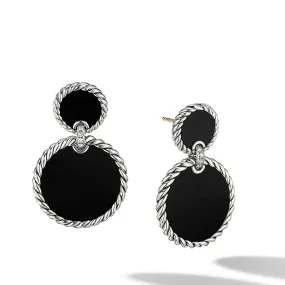 DY Elements Double Drop Earrings in Sterling Silver with Black Onyx and Pave Diamonds