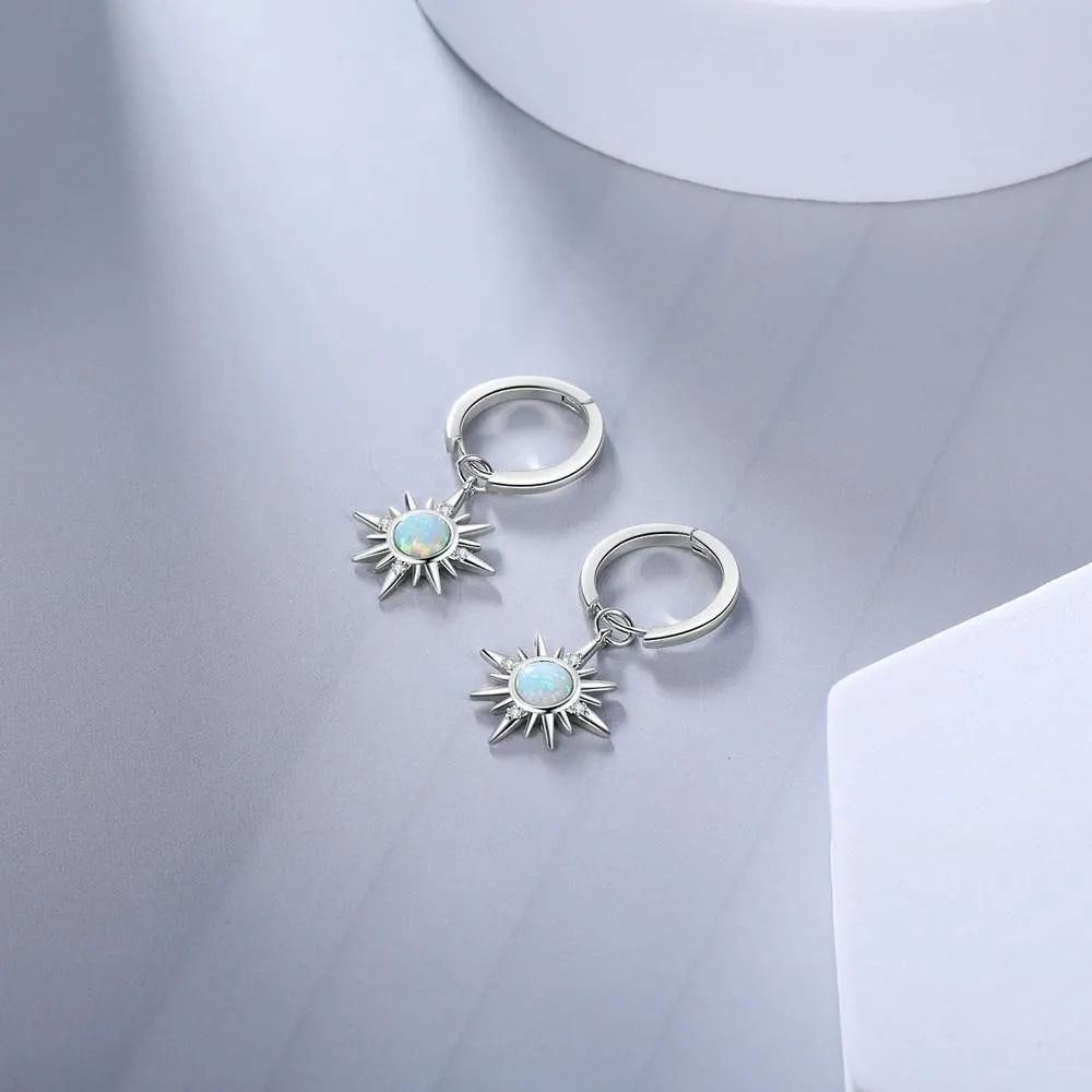 Earring Charm Jewelry Silver Color Sun Hoop Opal Clear CZ 2021