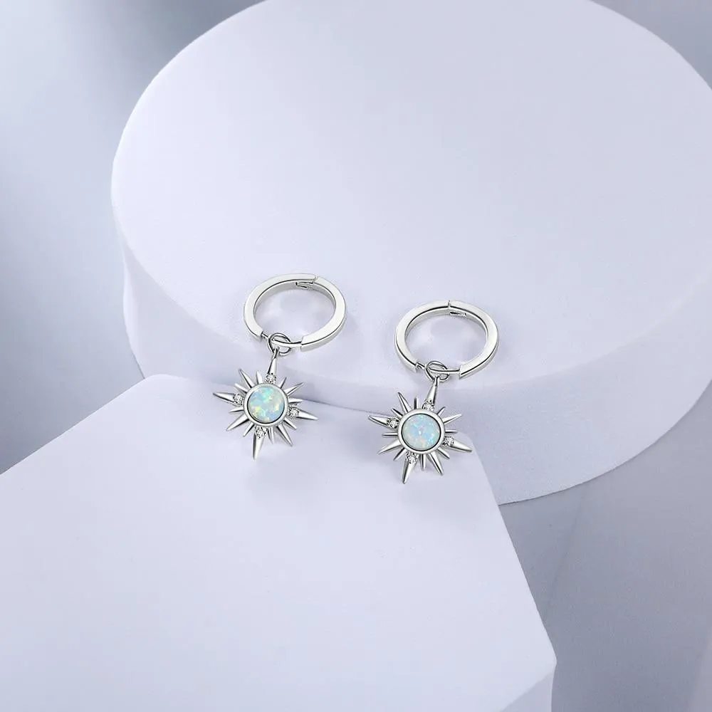 Earring Charm Jewelry Silver Color Sun Hoop Opal Clear CZ 2021