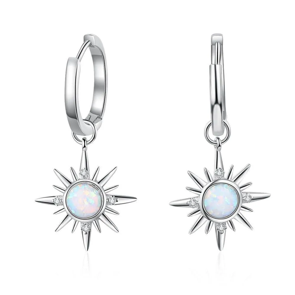 Earring Charm Jewelry Silver Color Sun Hoop Opal Clear CZ 2021