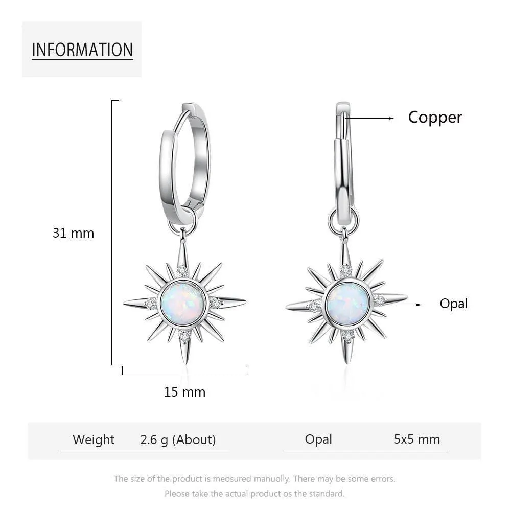 Earring Charm Jewelry Silver Color Sun Hoop Opal Clear CZ 2021