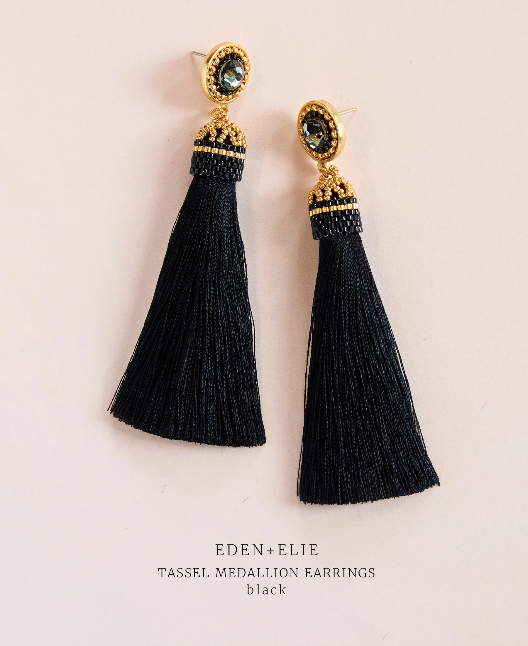 EDEN   ELIE silk tassel statement earrings - black