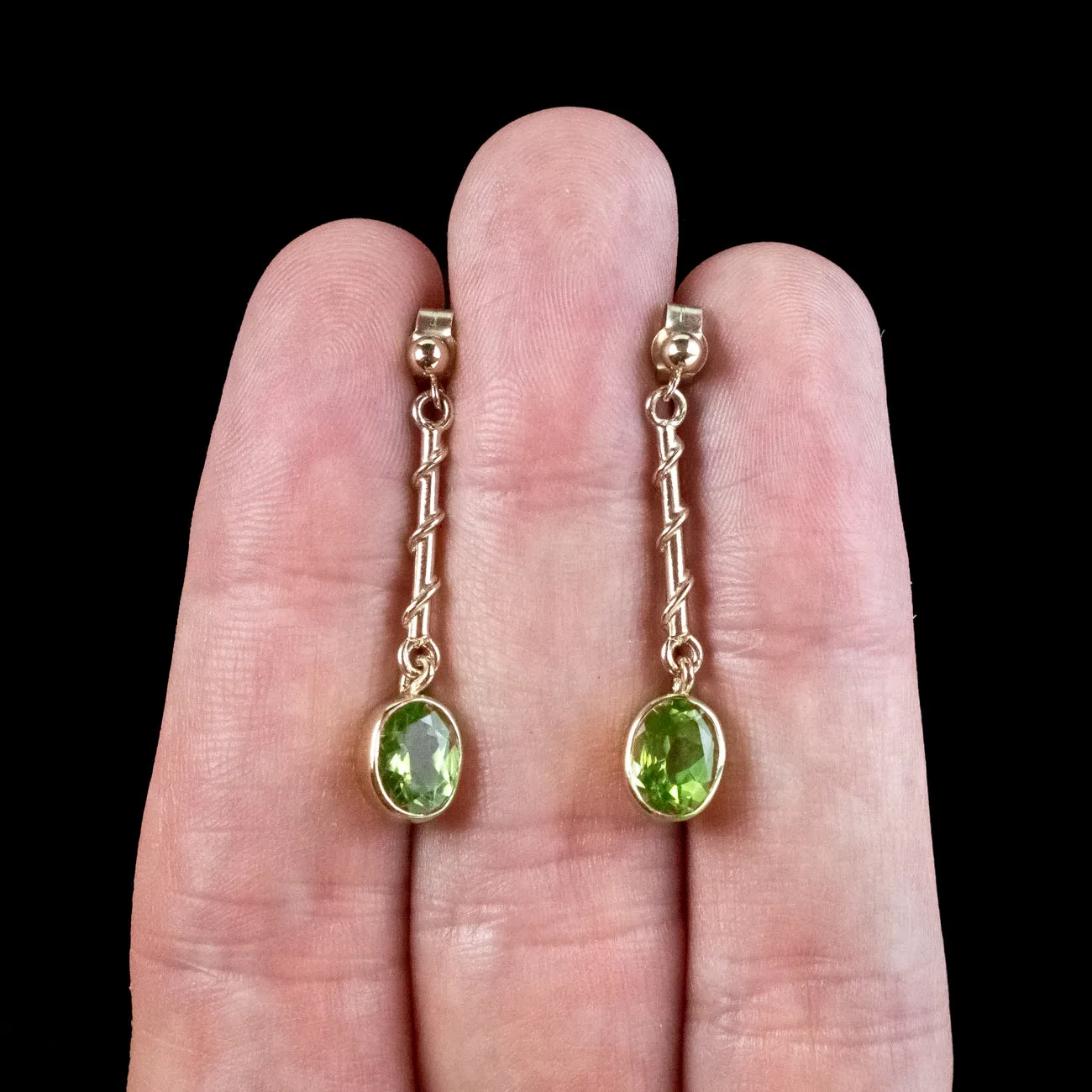 Edwardian Style Peridot Drop Earrings 9ct Gold