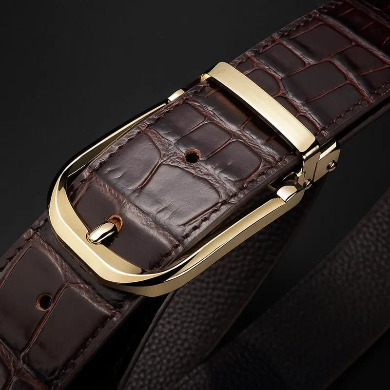 Elegant Croco Pattern Leather with Pin Buckle Design Men Belt