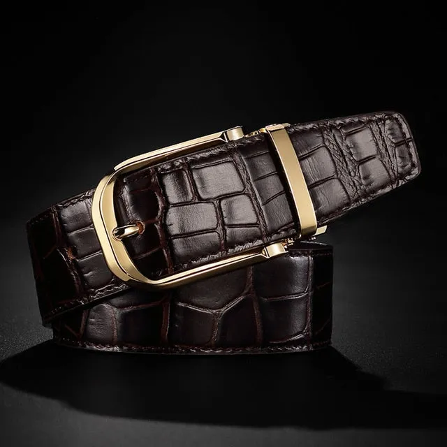 Elegant Croco Pattern Leather with Pin Buckle Design Men Belt