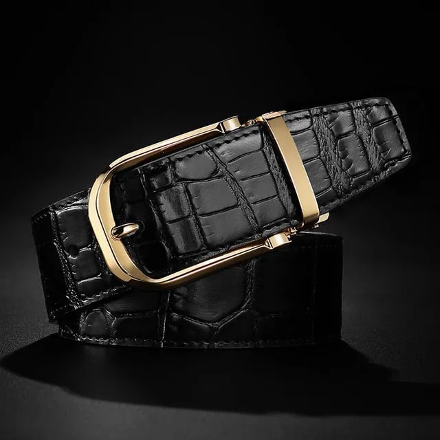 Elegant Croco Pattern Leather with Pin Buckle Design Men Belt