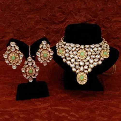 Elongated Kundan Bridal Necklace Earring And Teeka Set