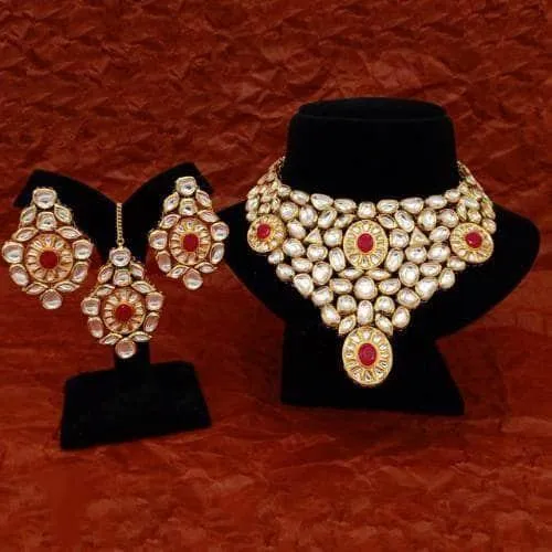 Elongated Kundan Bridal Necklace Earring And Teeka Set