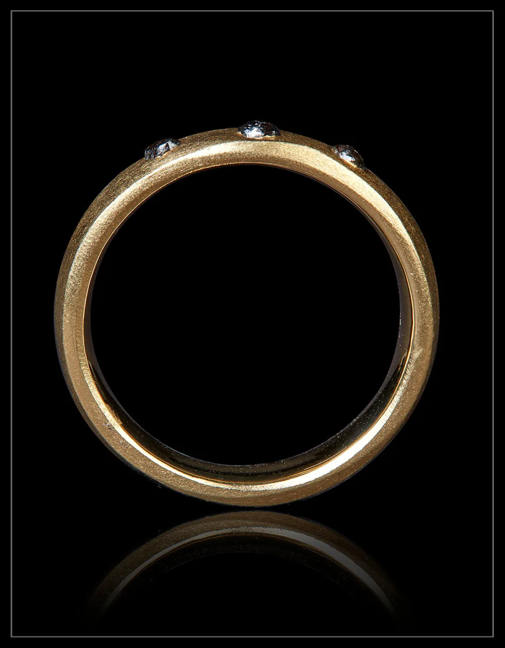 Embedded Black Raw Diamonds in Broad Gold Ring – 0.44 ct.