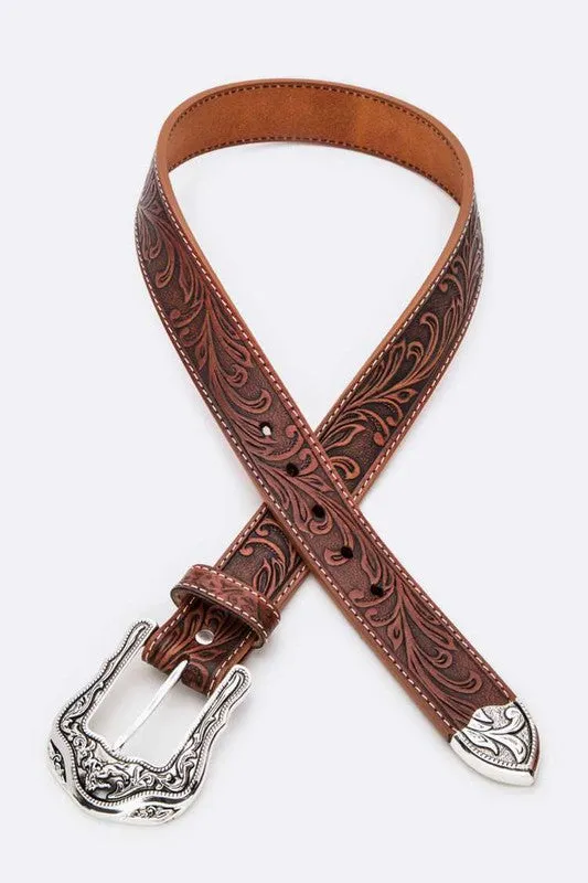 Embossed Leather Unisex Leather Western Belt