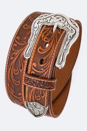 Embossed Leather Unisex Leather Western Belt