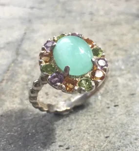 Emerald Flower Ring - Green Cocktail Ring - Multistone Vintage Ring