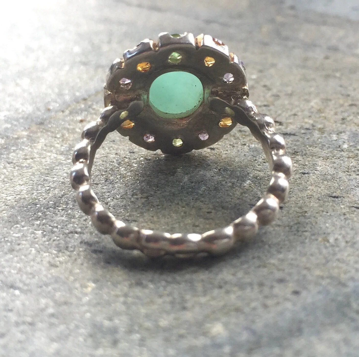 Emerald Flower Ring - Green Cocktail Ring - Multistone Vintage Ring