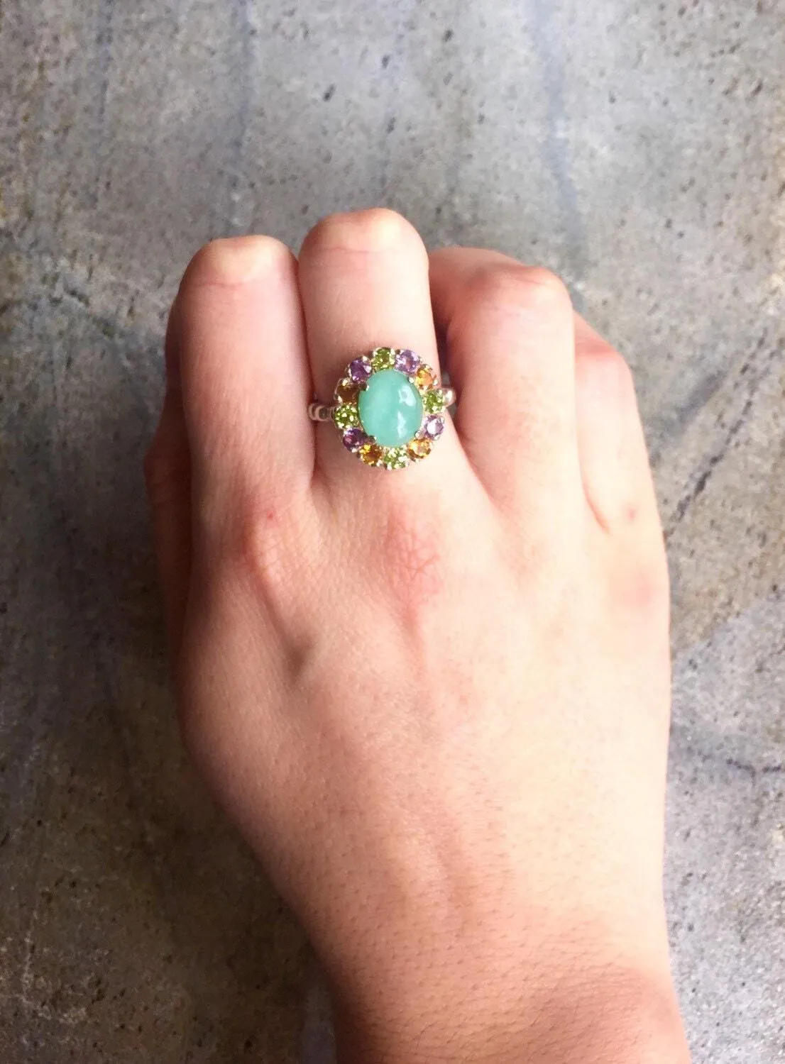 Emerald Flower Ring - Green Cocktail Ring - Multistone Vintage Ring