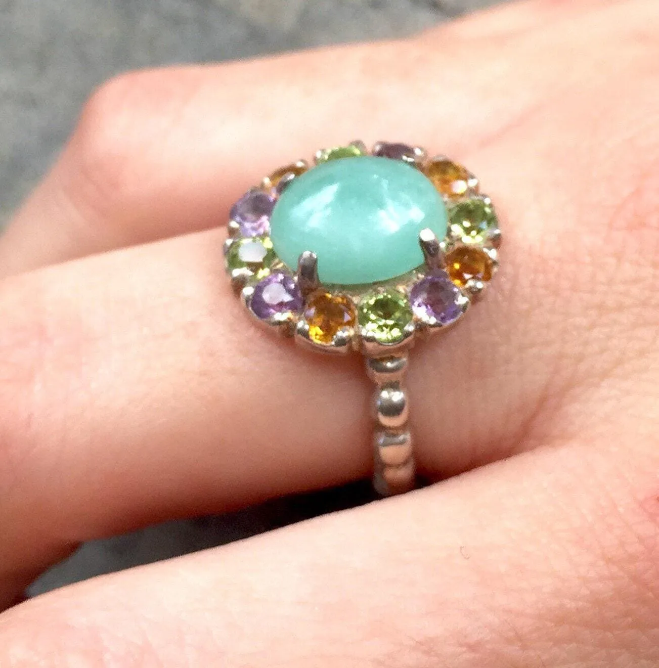 Emerald Flower Ring - Green Cocktail Ring - Multistone Vintage Ring