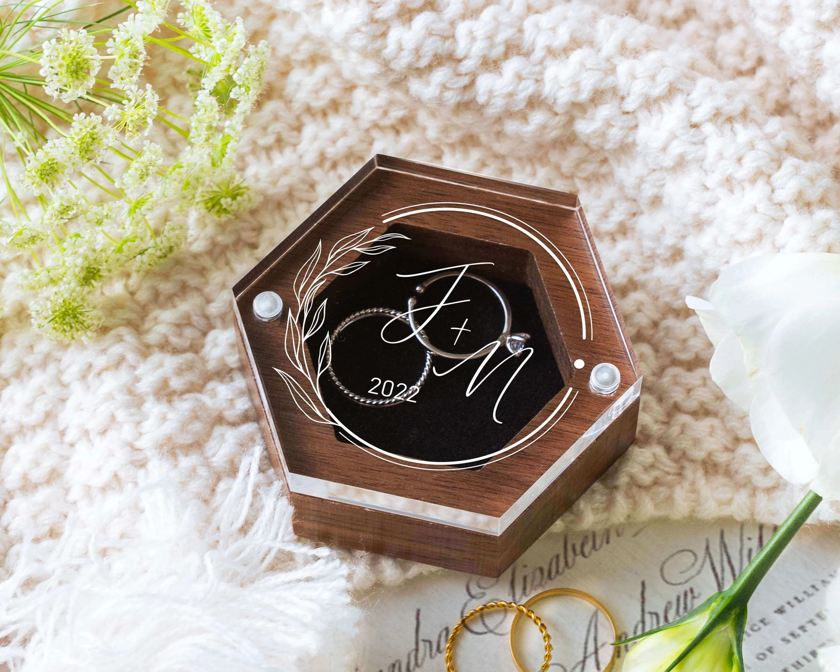 Engagement Ring Box with Acrylic Lid & Wood Base