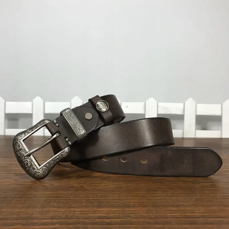 Engraved Floral Indian Element Loop Leather Belt