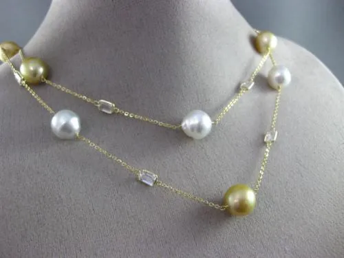 ESTATE LONG AAA TOPAZ & SOUTH SEA PEARL 14KT YELLOW GOLD BY THE YARD NECKLACE